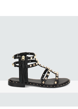 Sandali bassi donna neri con borchie oro