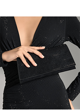 Pochette nera in microfibra con strass