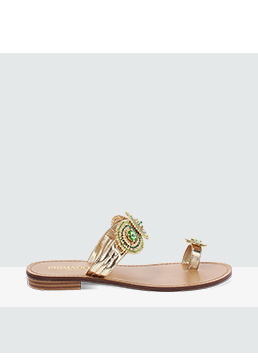 Sandalias bajas oro verde en laminado