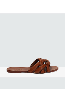 Sandales plates cognac en cuir
