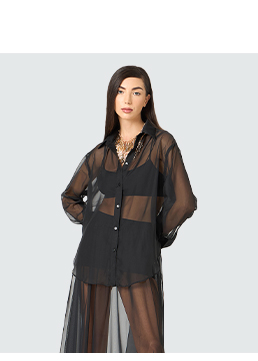 Camicia donna nero in tessuto trasparente