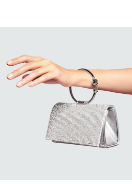 Mini bag donna argento in laminato con pietre