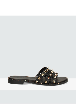Ciabattina donna nera con borchie oro