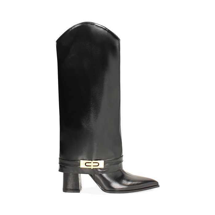 Bottes noires brillantes avec talon de 8,5 cm