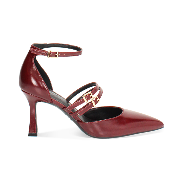 Décolleté open shank bordeaux con tacco 7,6 cm
