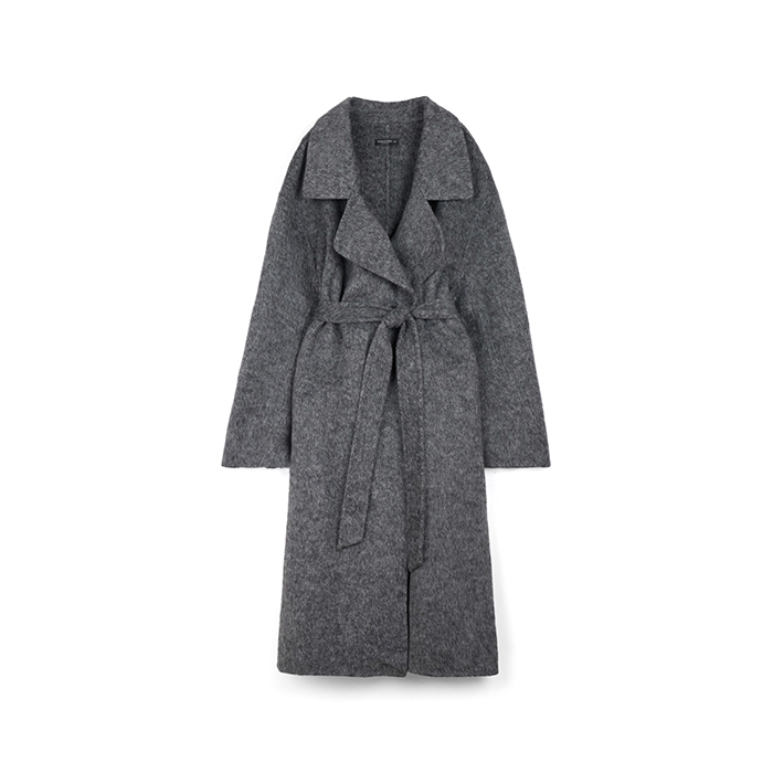 Cappotto grigio in tessuto con cintura