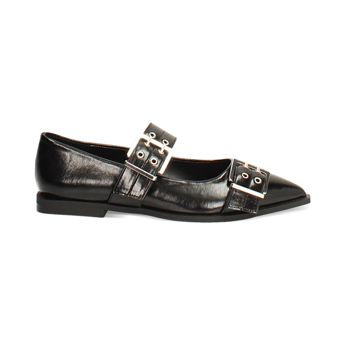 Ballerine nere lucide con fibbie