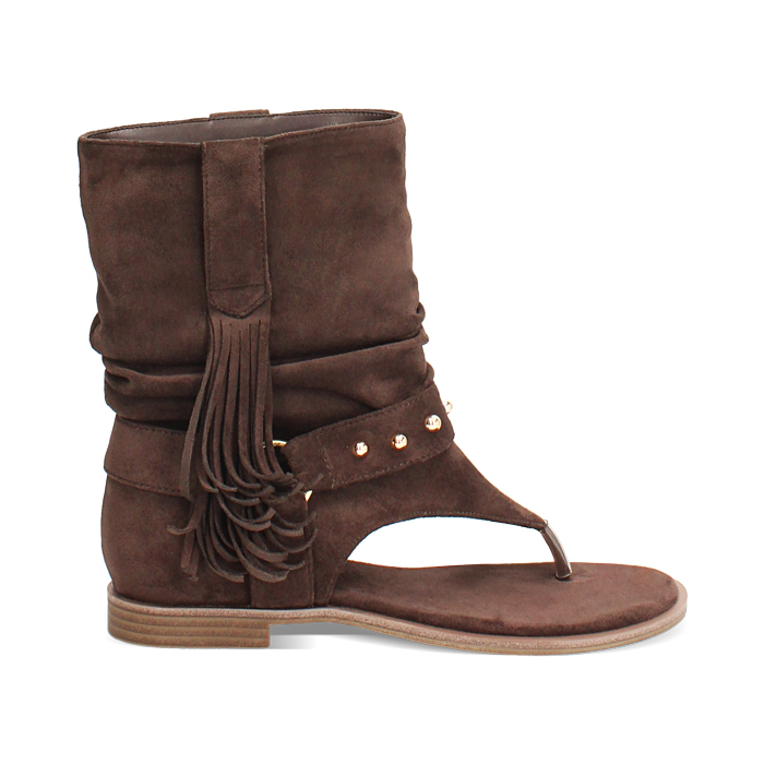 Sandalias planas marr&oacute;n oscuro con tiras