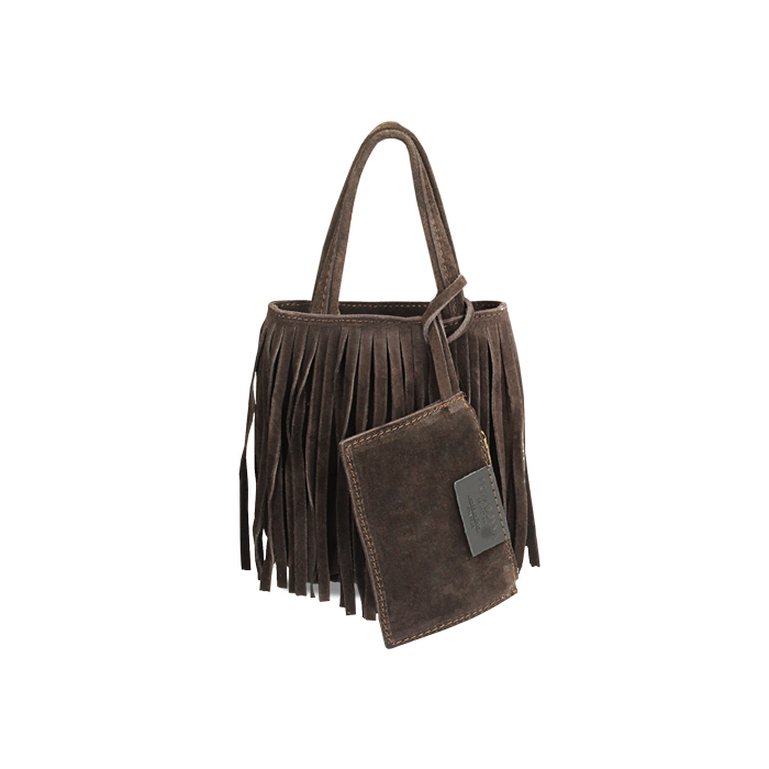 Mini bag con frange testa di moro in camoscio