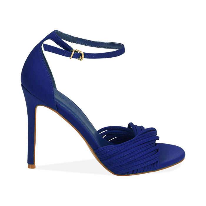 Sandales en lycra bleu, talon 10,5 cm 