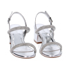 Sandali argento in laminato con pietre, tacco 5,5 cm