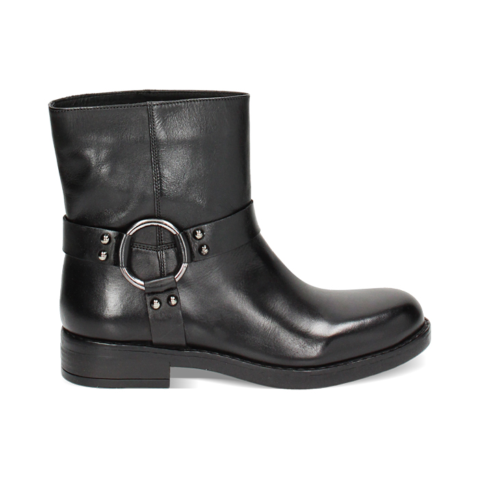 WOMEN SHOES BIKER LEATHER NERO