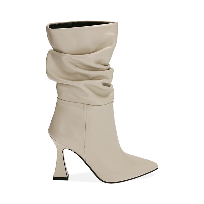 Ankle boots panna in pelle, tacco 8,5 cm 