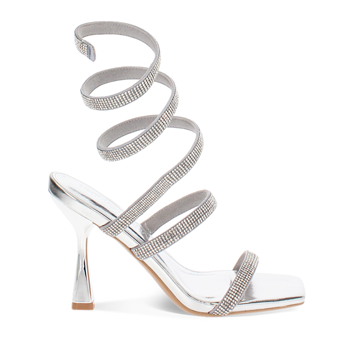 Sandali argento tacco 9,5 cm con pietre