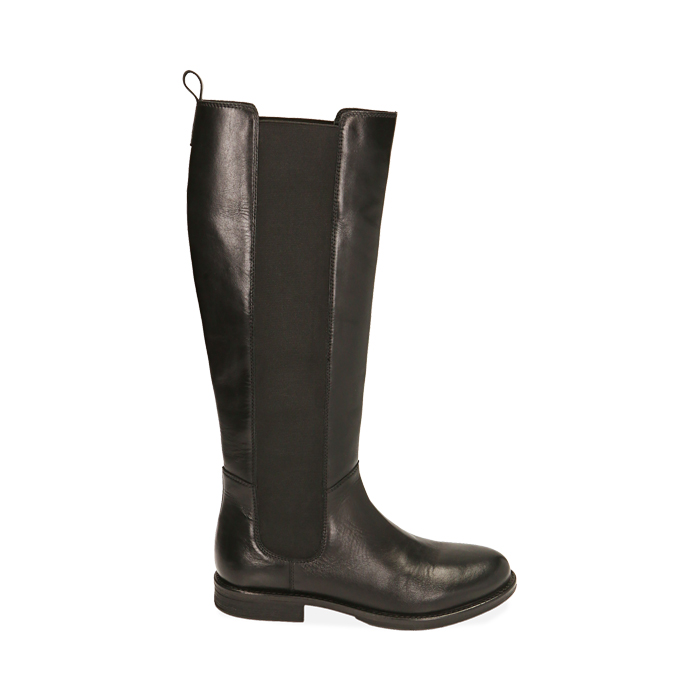 Stivali neri in pelle flat
