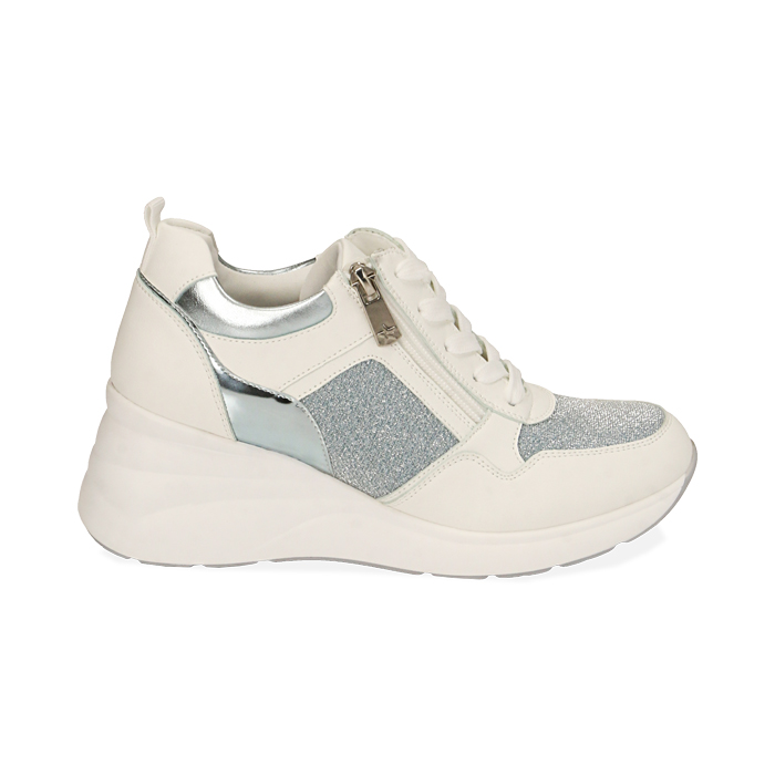 Sneakers bianco/blu, zeppa 5,5 cm 