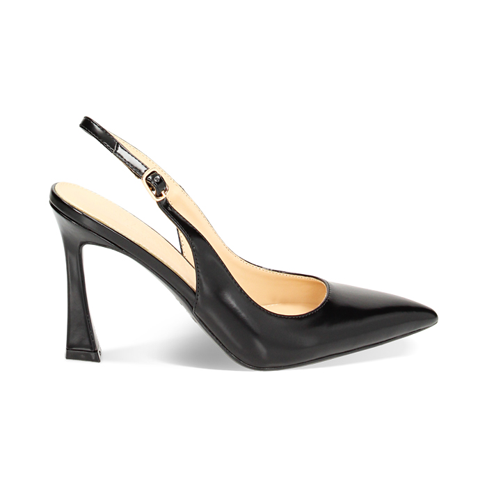 Décolleté slingback abrasivate nere, tacco 9,5 cm