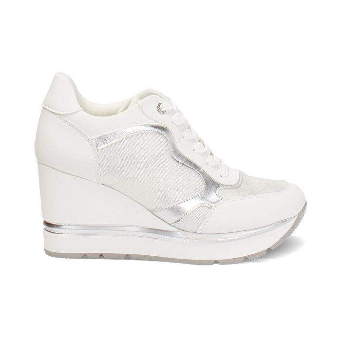 Sneakers donna bianche in tessuto, platform 8,5 cm