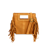 Mini bag squadrata da donna in camoscio cognac con frange