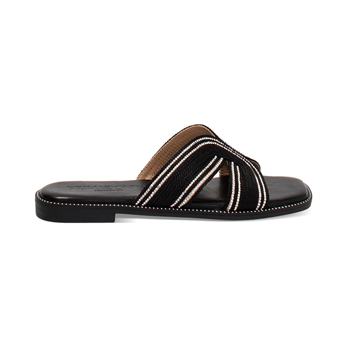 Sandalias planas de mujer negras de tela