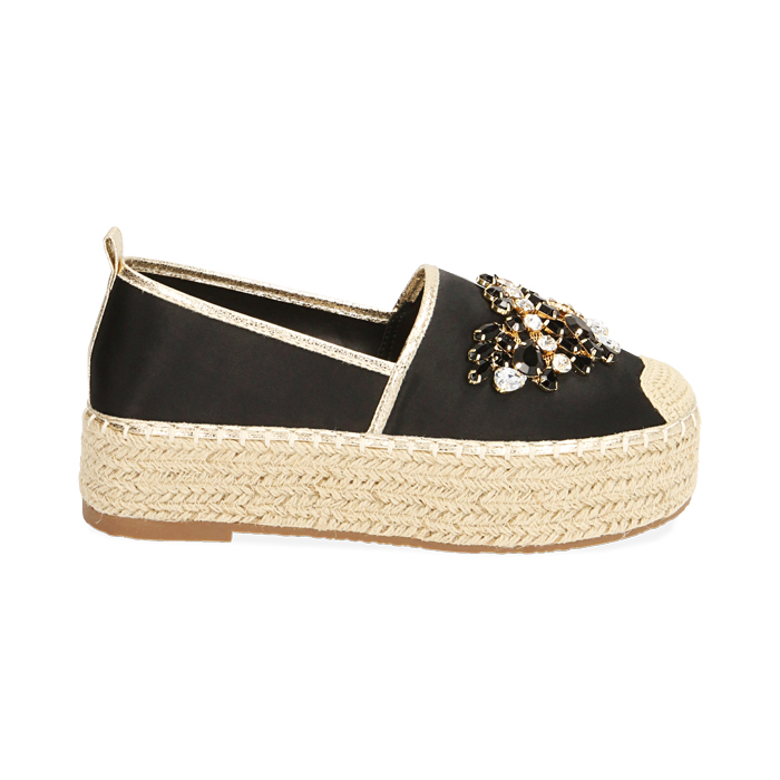 Espadrillas platform nere in raso, suola 4,5 cm 