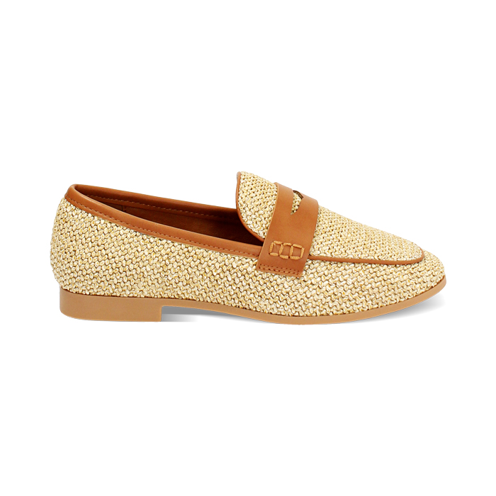 Mocassino da donna beige in raffia