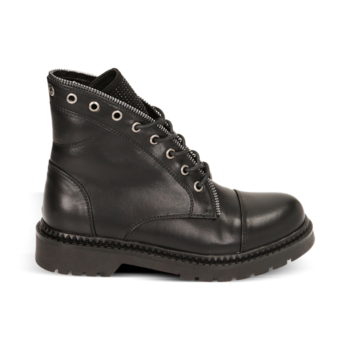 Bottines à lacets noir avec semelle en caoutchouc et talon de 4 cm