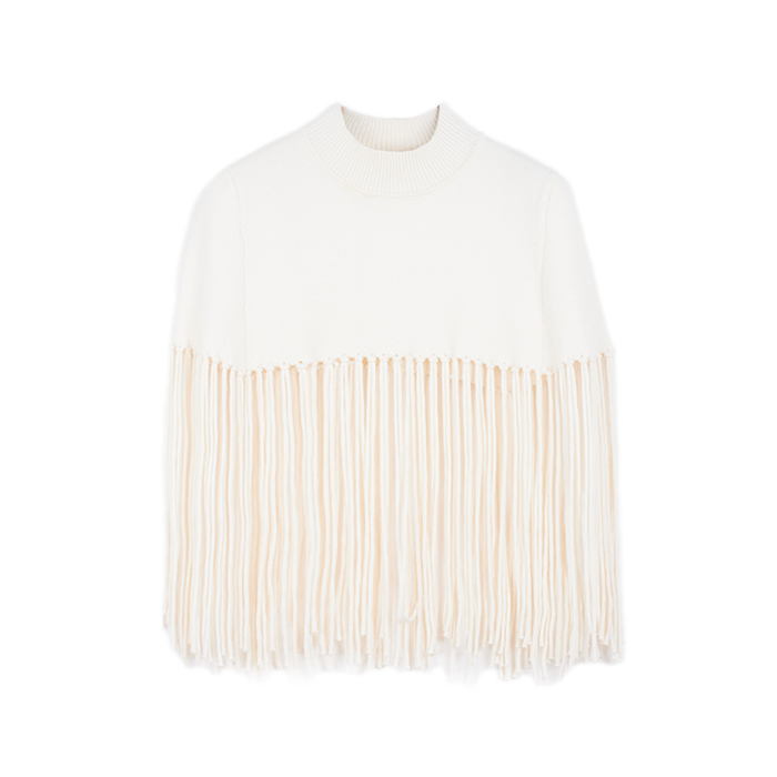 Poncho en tissu crème avec des détails sophistiqués