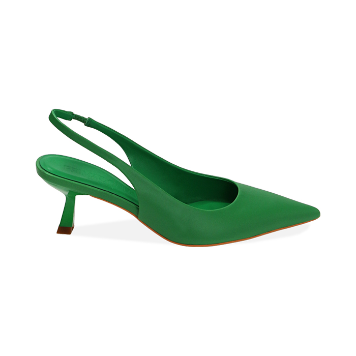 Décolleté slingback verdi, tacco 6 cm