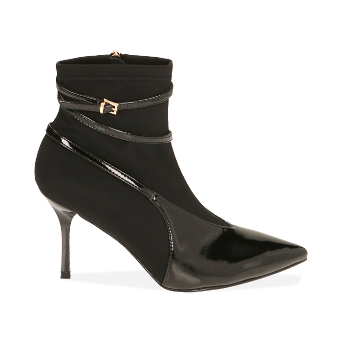 Ankle boots neri in tessuto, tacco 8,5 cm 