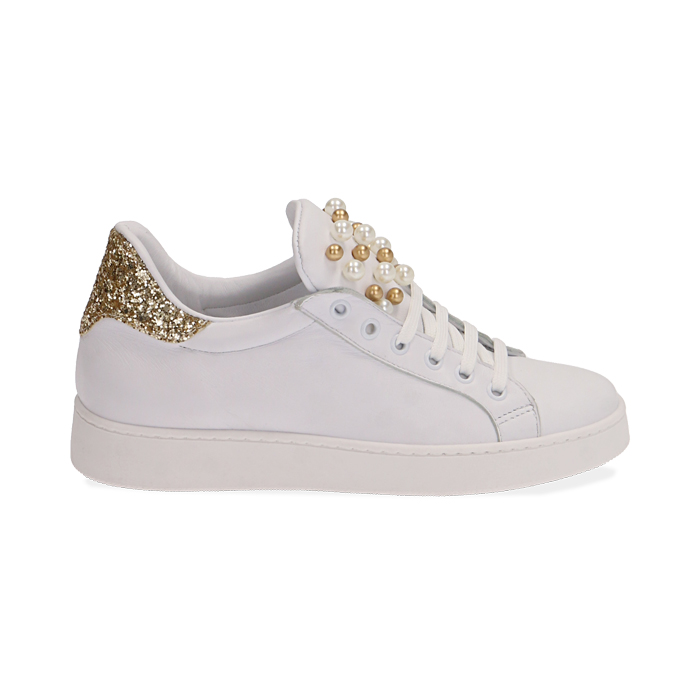 Sneakers donna bianche in pelle con glitter oro | Primadonna Collection