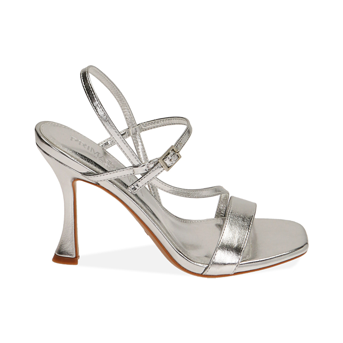 Sandali argento laminato, tacco 9,5 cm