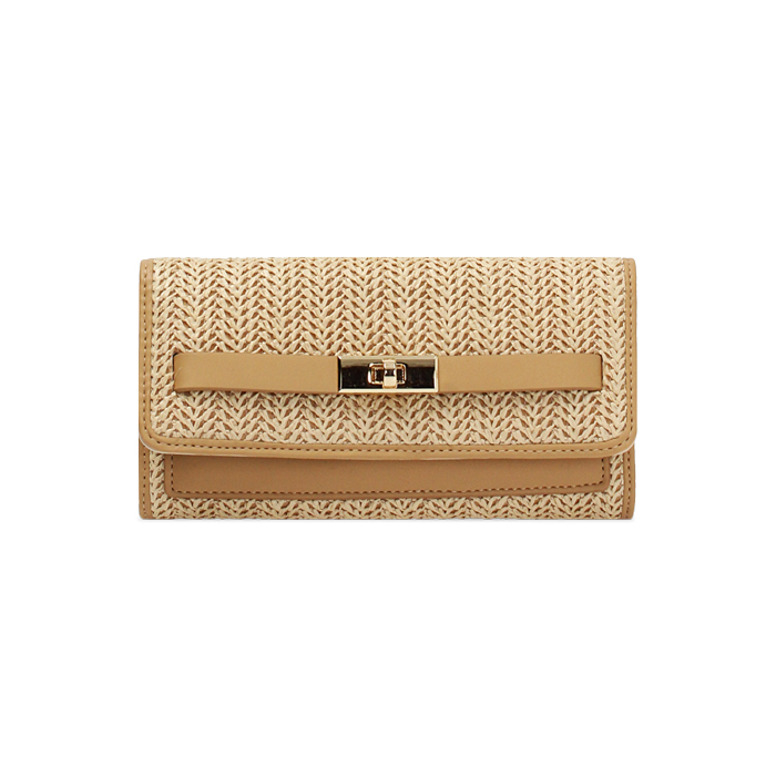 Portefeuille femme beige en raphia