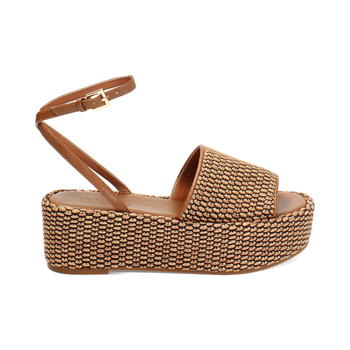 Compensées femme cognac en raphia