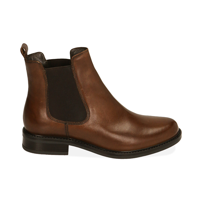 Chelsea boots cognac in pelle, tacco 3,5 cm 