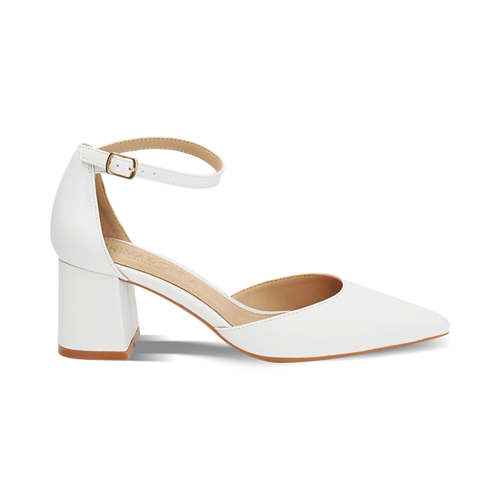 Open shank femme blanches à talon large
