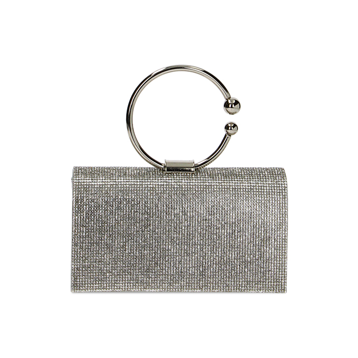 Mini bolsa de mujer plateada laminada con piedras