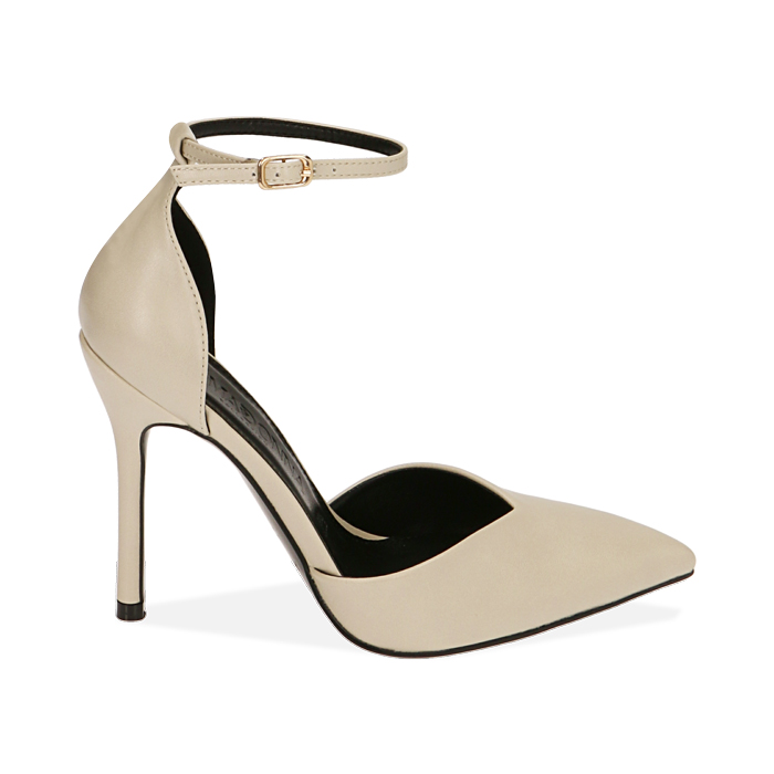 Décolleté panna con cinturino, tacco 10,5 cm