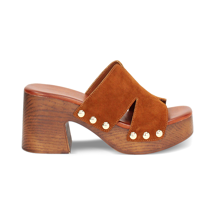 WOMEN SHOES CLOG SUEDE COGN