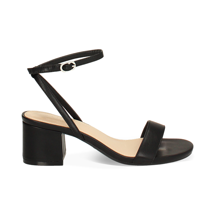 Sandalo donna nero, tacco largo 5,5 cm