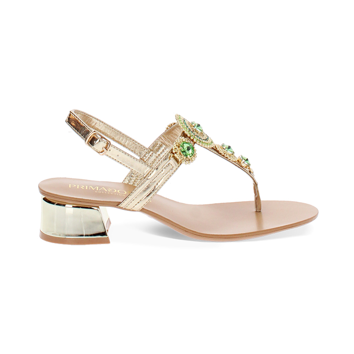 Sandale à petit talon femme or-vert