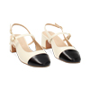 Décolleté slingback donna panna-nere, tacco largo 5 cm