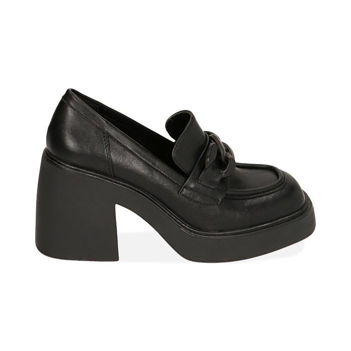 Mocassini platform neri, tacco 8,5 cm 