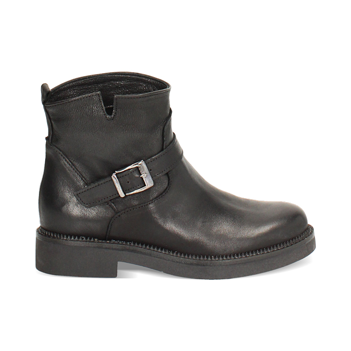 Boots motard en cuir lavé noir avec détails distinctifs