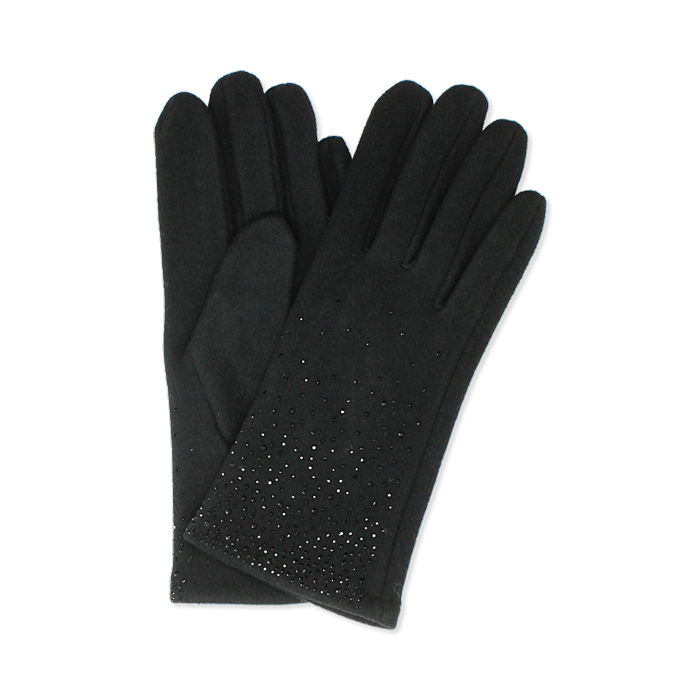 Guanti in microfibra neri con strass