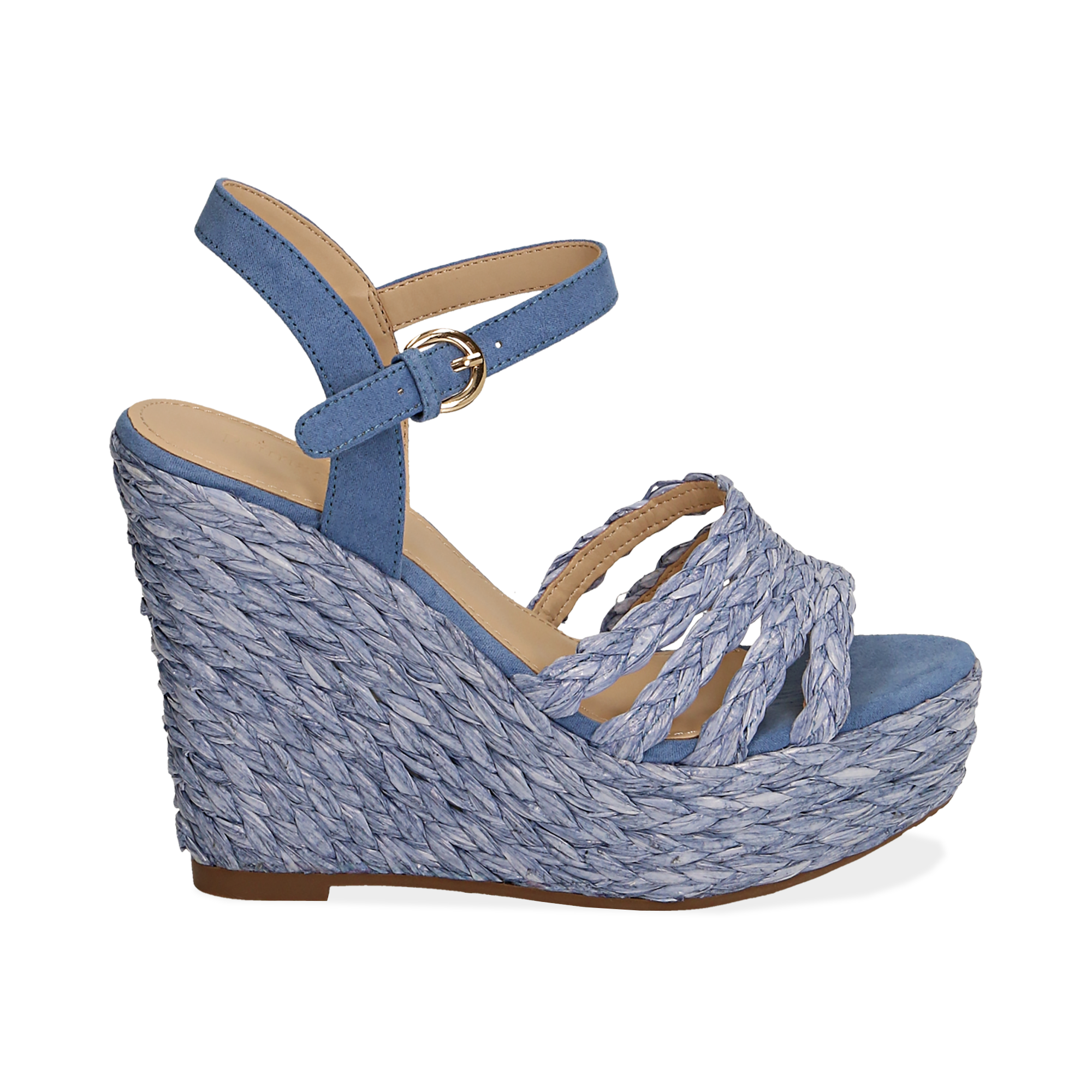 Sandali azzurri in rafia, zeppa 12 cm | Primadonna Collection