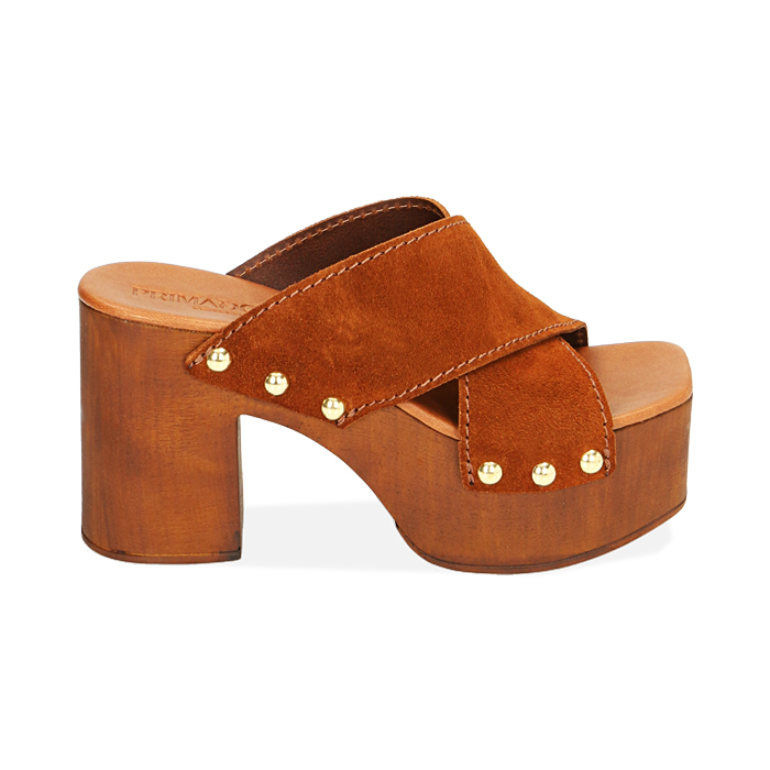 Sandali cognac in camoscio, tacco 9 cm