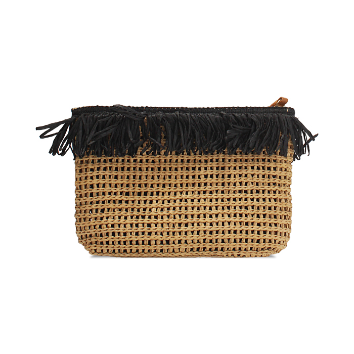Pochette donna da mare in paglia nera