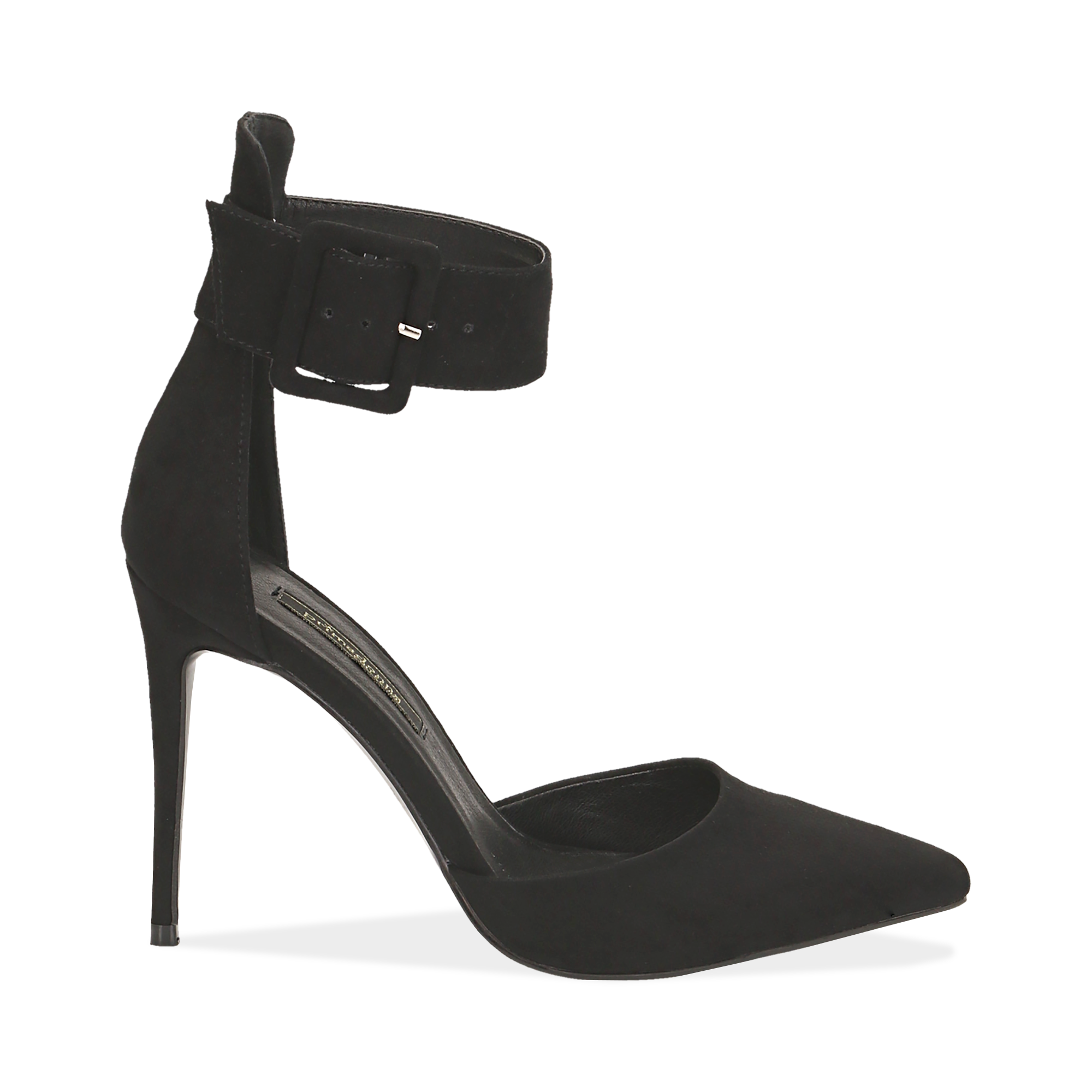Décolleté nere in microfibra con cinturino alla caviglia, tacco 11 cm |  Primadonna Collection