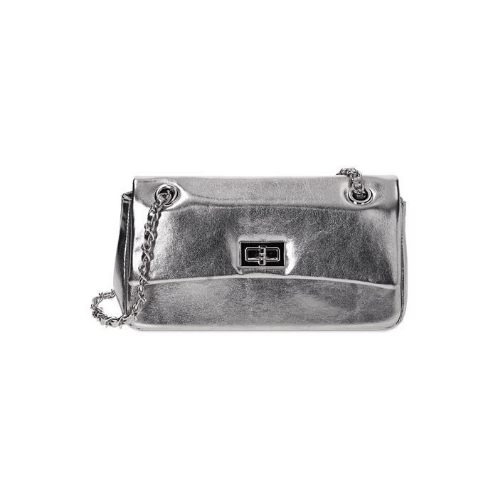 Borsa a tracolla laminata argento